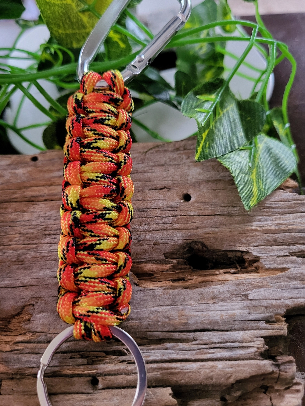 Paracord Keychain with Carabiner - Orange Yellow Black
